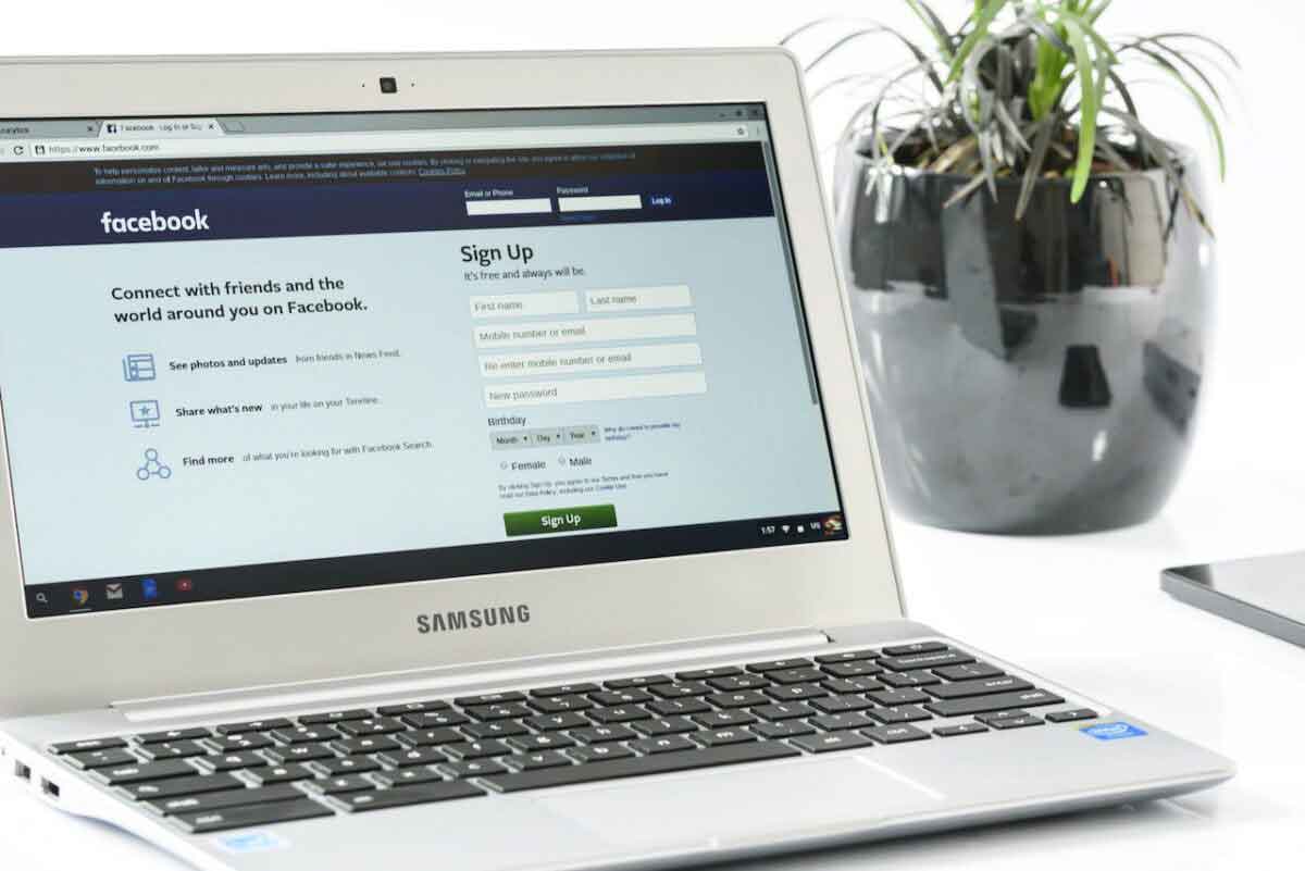 Laptop with Facebook social media site open