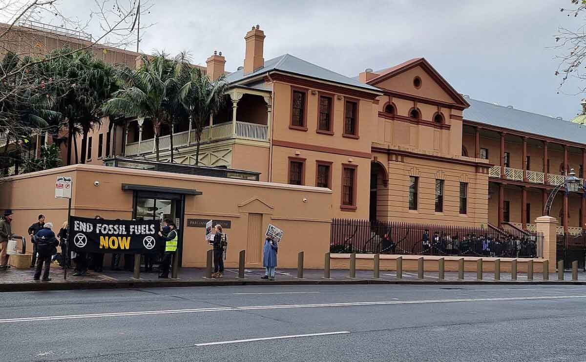 Protestors protesting outside NSW Parliament House